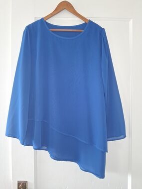Blue Blouse XXL Layered Asymmetrical Hem Long Sleeve 100% Polyester